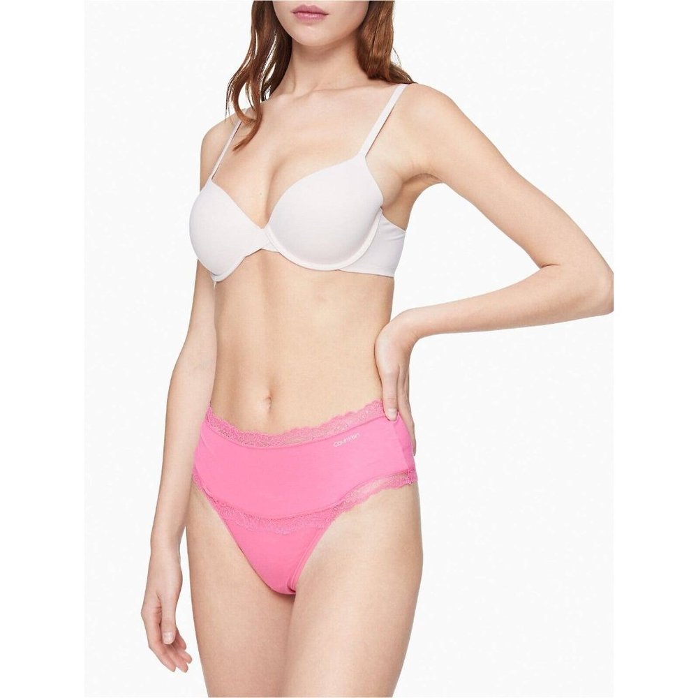 SALE 5/$25 Calvin Klein Womens Scallop Lace Trim High Waist Thong Tanga Pink NWT